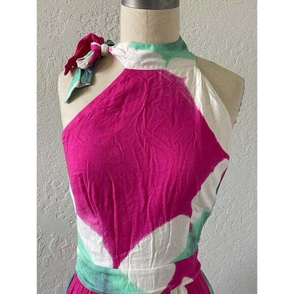 Busayo Collective Pink Green Halter Maxi Dress - Picture 3 of 12